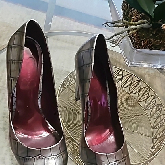 Jessica Simpson Layla High Heels Metalic silver & black size 6B - Picture 4 of 8